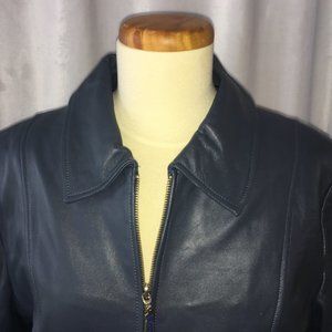 Pamela McCoy Dove Gray/Blue Leather Jacket NWT